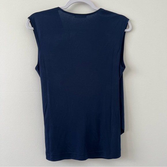 RAMY BROOK navy ruched sleeveless blouse v neck soft silky luxury staple - Picture 4 of 6